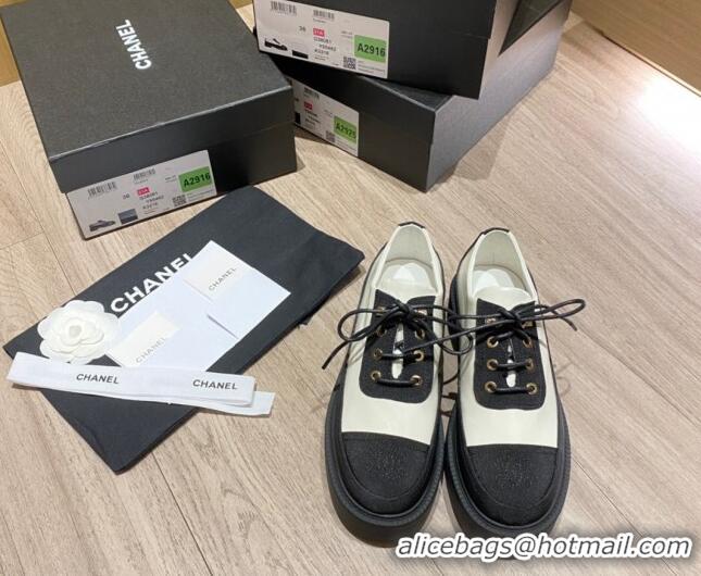 Low Price Chanel Nylon and Patent Calfskin Lace-ups G38081 White/Black 2021