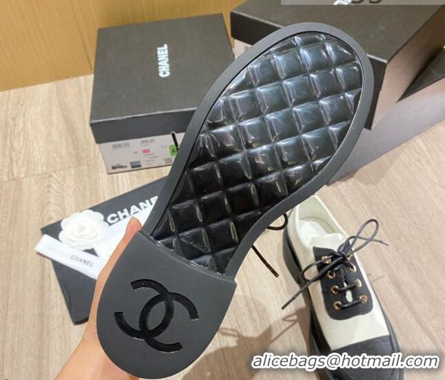 Low Price Chanel Nylon and Patent Calfskin Lace-ups G38081 White/Black 2021