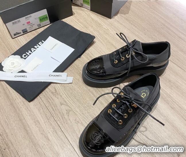  New Fashion Chanel Nylon and Patent Calfskin Lace-ups G38081 All Black 2021