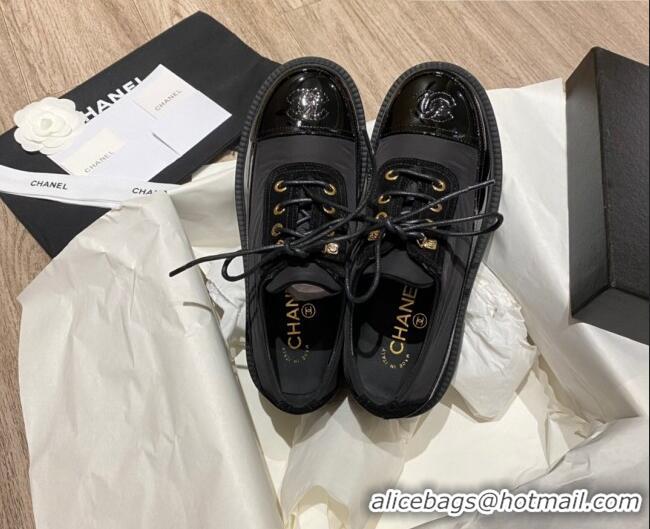  New Fashion Chanel Nylon and Patent Calfskin Lace-ups G38081 All Black 2021