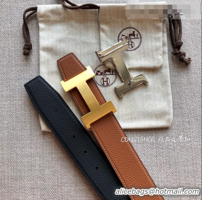 Cheapest Hermes Constance Calfskin Belt 38mm with H Buckle H1504 Black/Clay Brown 2021