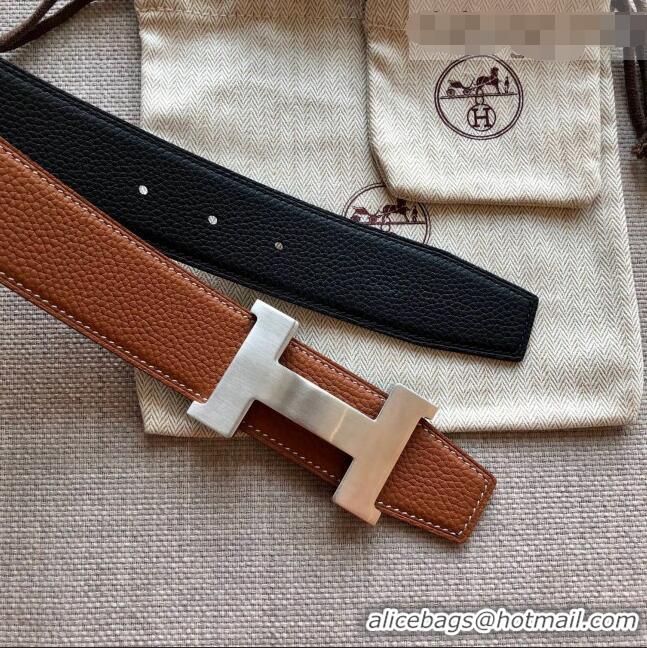 Cheapest Hermes Constance Calfskin Belt 38mm with H Buckle H1504 Black/Clay Brown 2021