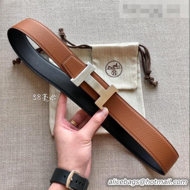 Cheapest Hermes Constance Calfskin Belt 38mm with H Buckle H1504 Black/Clay Brown 2021