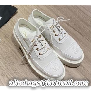 Best Design Chanel Nylon and Patent Calfskin Lace-ups G38081 All White 2021