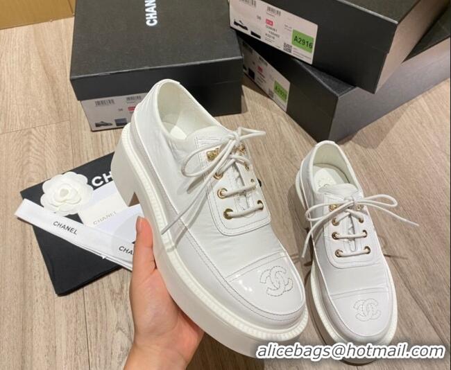 Best Design Chanel Nylon and Patent Calfskin Lace-ups G38081 All White 2021