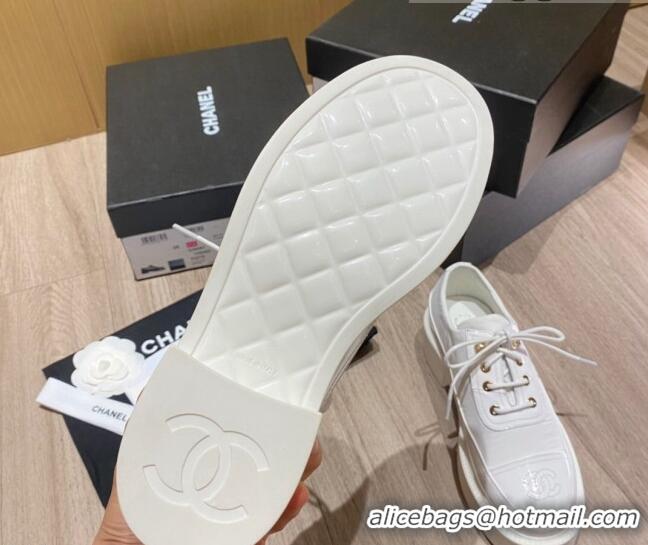 Best Design Chanel Nylon and Patent Calfskin Lace-ups G38081 All White 2021