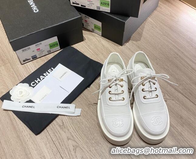 Best Design Chanel Nylon and Patent Calfskin Lace-ups G38081 All White 2021