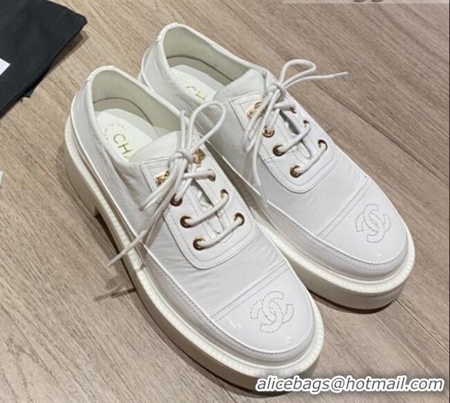 Best Design Chanel Nylon and Patent Calfskin Lace-ups G38081 All White 2021