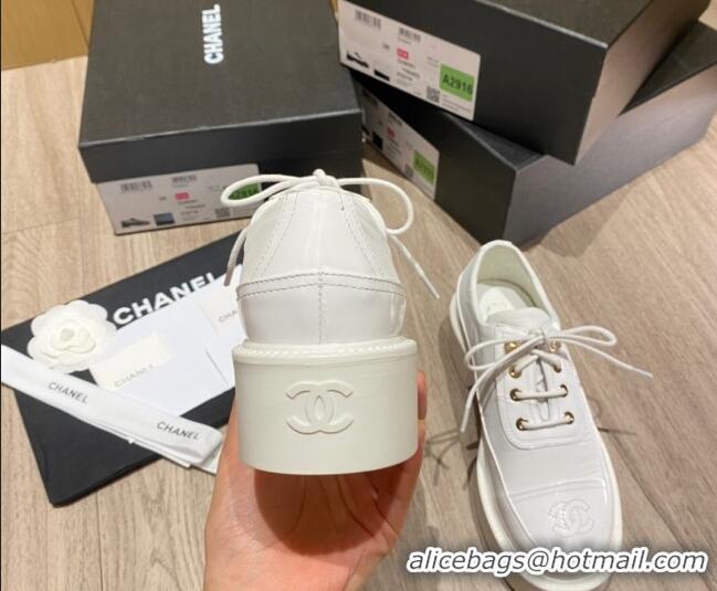 Best Design Chanel Nylon and Patent Calfskin Lace-ups G38081 All White 2021