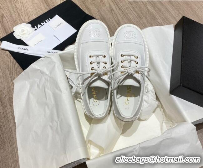 Best Design Chanel Nylon and Patent Calfskin Lace-ups G38081 All White 2021