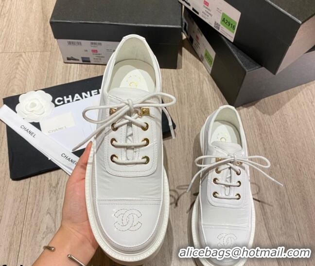 Best Design Chanel Nylon and Patent Calfskin Lace-ups G38081 All White 2021