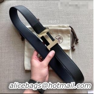 Top Quality Hermes Constance Calfskin Belt 38mm with H Buckle H1504 Black/Dark Blue 2021