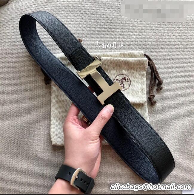 Top Quality Hermes Constance Calfskin Belt 38mm with H Buckle H1504 Black/Dark Blue 2021