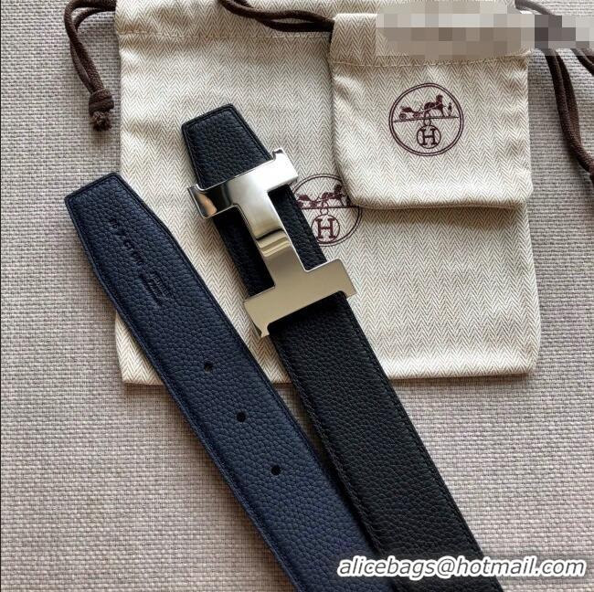 Top Quality Hermes Constance Calfskin Belt 38mm with H Buckle H1504 Black/Dark Blue 2021