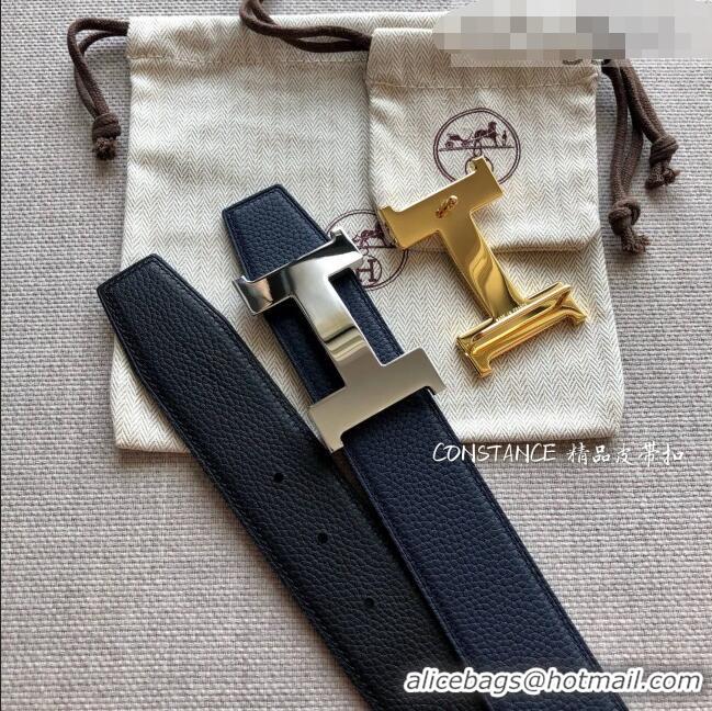 Top Quality Hermes Constance Calfskin Belt 38mm with H Buckle H1504 Black/Dark Blue 2021