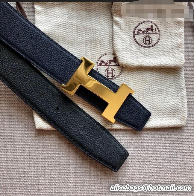 Top Quality Hermes Constance Calfskin Belt 38mm with H Buckle H1504 Black/Dark Blue 2021