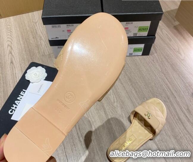 Low Cost Chanel Leather Foldover Flat Slide Sandals 081408 Apricot 2021