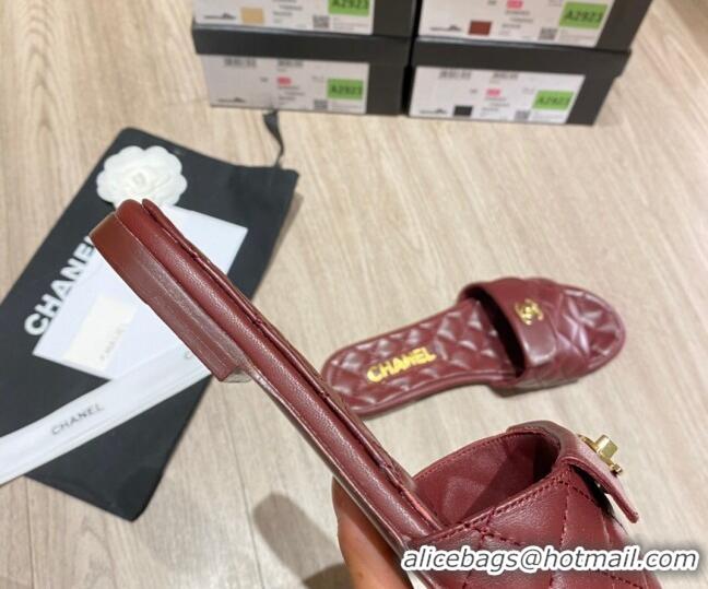 Discount Chanel Leather Foldover Flat Slide Sandals 081408 Burgundy 2021