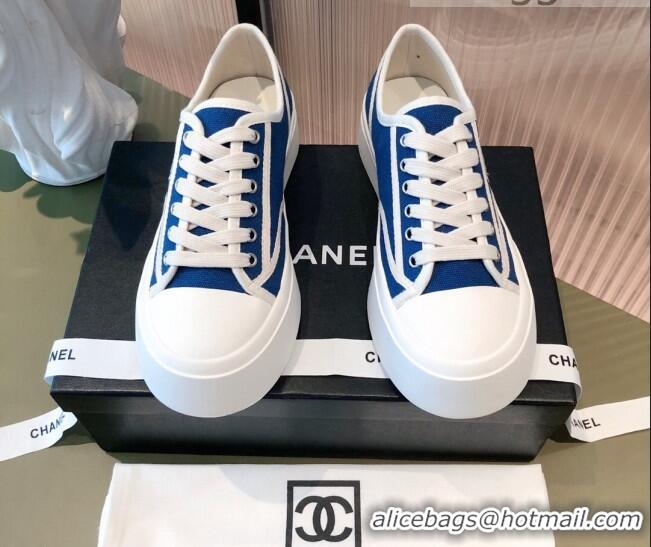 Most Popular Chanel Canvas Platfrom Sneakers 081414 Blue 2021