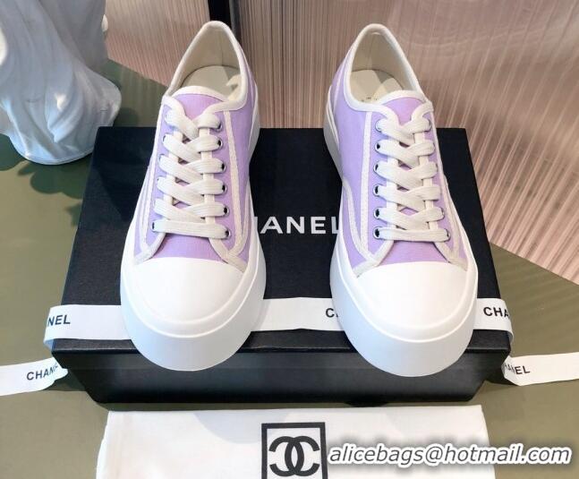 Perfect Chanel Canvas Platfrom Sneakers 081414 Purple 2021