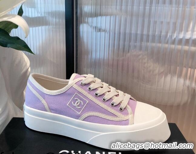 Perfect Chanel Canvas Platfrom Sneakers 081414 Purple 2021