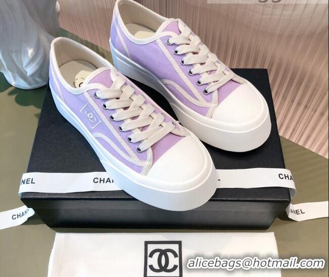 Perfect Chanel Canvas Platfrom Sneakers 081414 Purple 2021