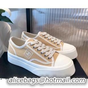 Best Luxury Chanel Canvas Platfrom Sneakers 081414 Beige 2021