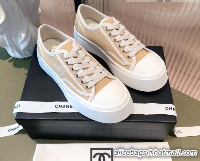 Best Luxury Chanel Canvas Platfrom Sneakers 081414 Beige 2021