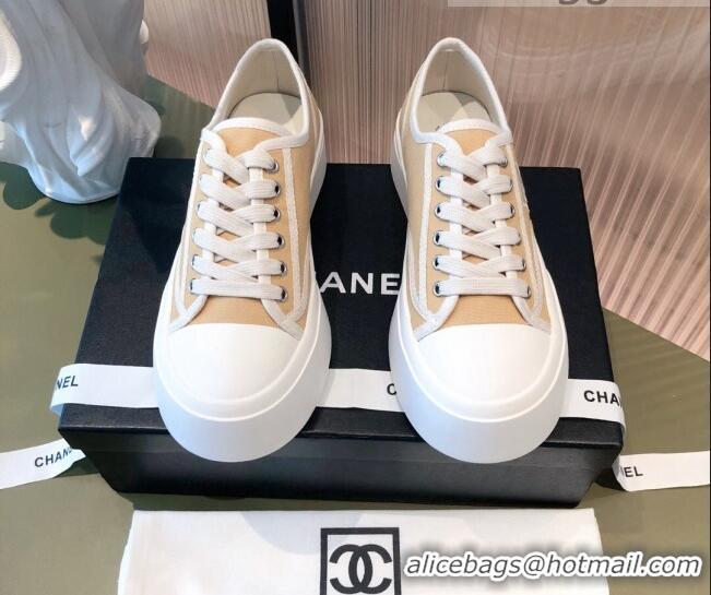 Best Luxury Chanel Canvas Platfrom Sneakers 081414 Beige 2021