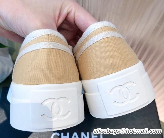 Best Luxury Chanel Canvas Platfrom Sneakers 081414 Beige 2021