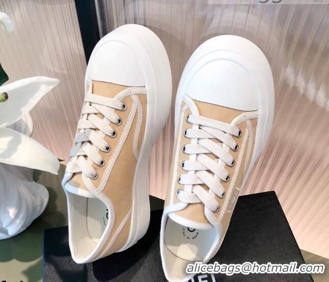 Best Luxury Chanel Canvas Platfrom Sneakers 081414 Beige 2021