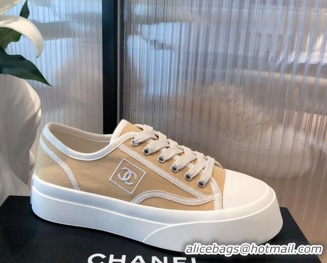 Best Luxury Chanel Canvas Platfrom Sneakers 081414 Beige 2021