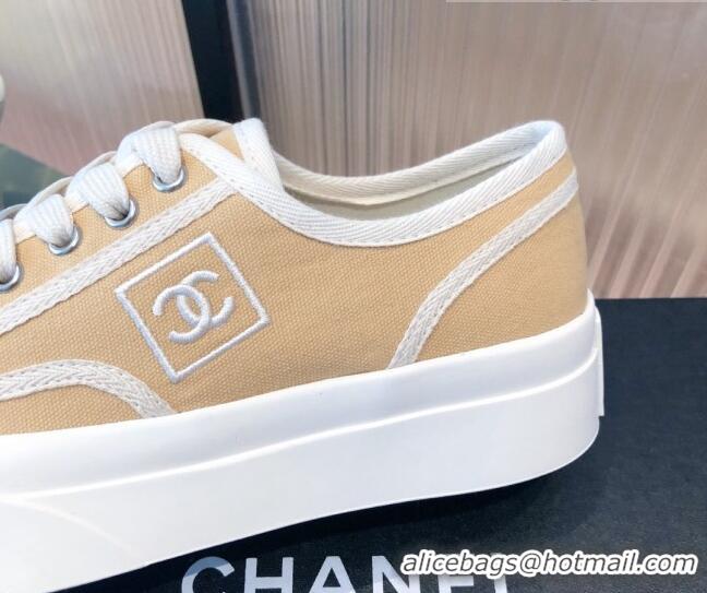 Best Luxury Chanel Canvas Platfrom Sneakers 081414 Beige 2021