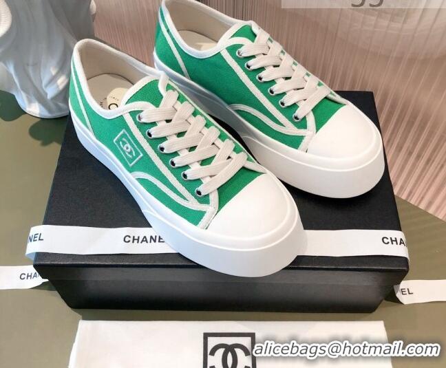 Good Quality Chanel Canvas Platfrom Sneakers 081414 Green 2021