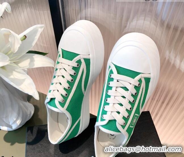 Good Quality Chanel Canvas Platfrom Sneakers 081414 Green 2021