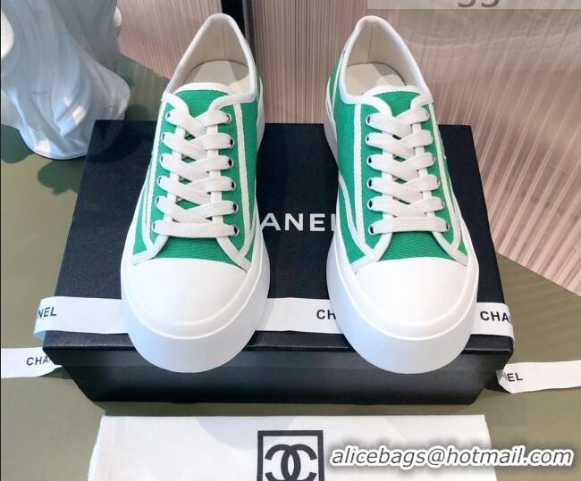 Good Quality Chanel Canvas Platfrom Sneakers 081414 Green 2021