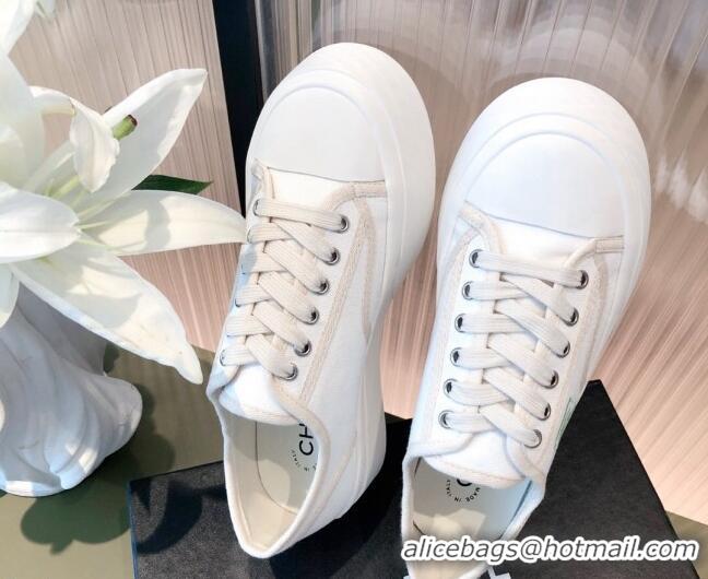 Low Cost Chanel Canvas Platfrom Sneakers 081414 White 2021