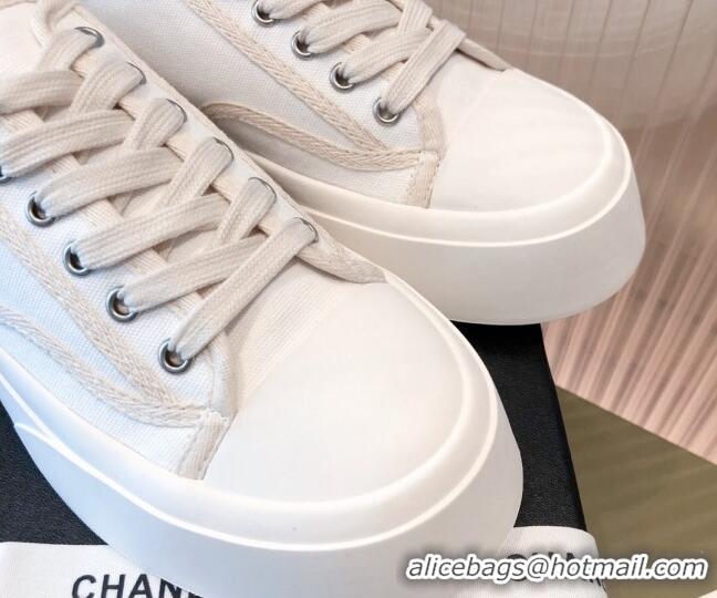 Low Cost Chanel Canvas Platfrom Sneakers 081414 White 2021