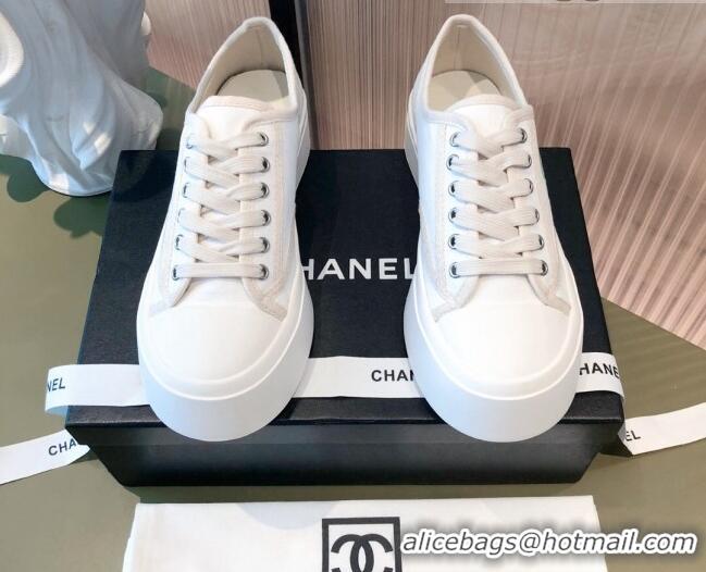 Low Cost Chanel Canvas Platfrom Sneakers 081414 White 2021