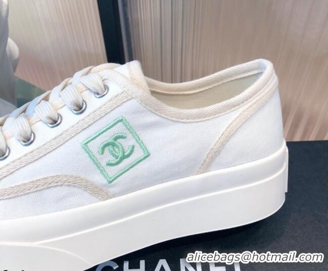 Low Cost Chanel Canvas Platfrom Sneakers 081414 White 2021