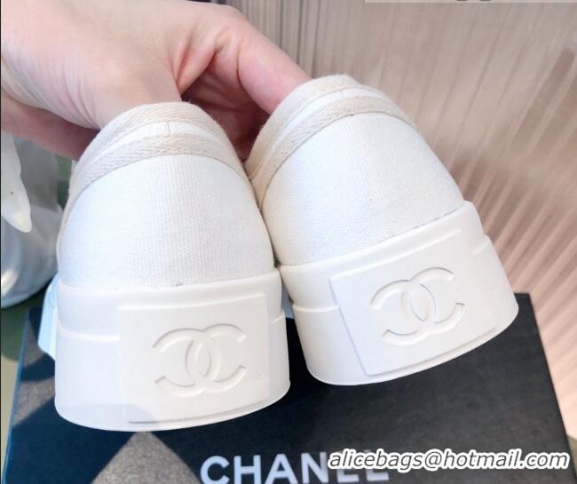 Low Cost Chanel Canvas Platfrom Sneakers 081414 White 2021