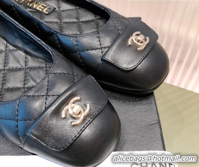 Low Price Chanel Leather Foldover Ballerinas 081620 Black 2021