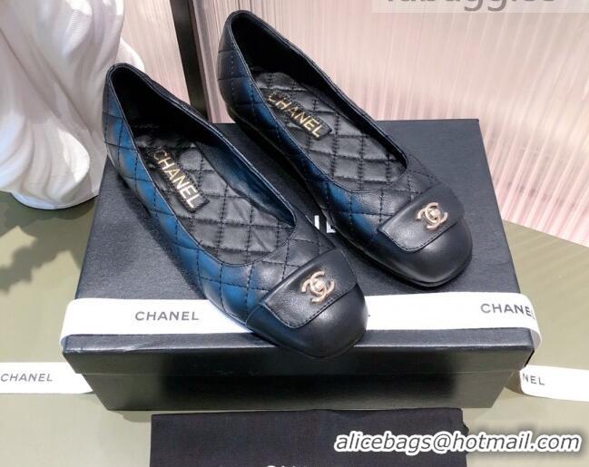 Low Price Chanel Leather Foldover Ballerinas 081620 Black 2021