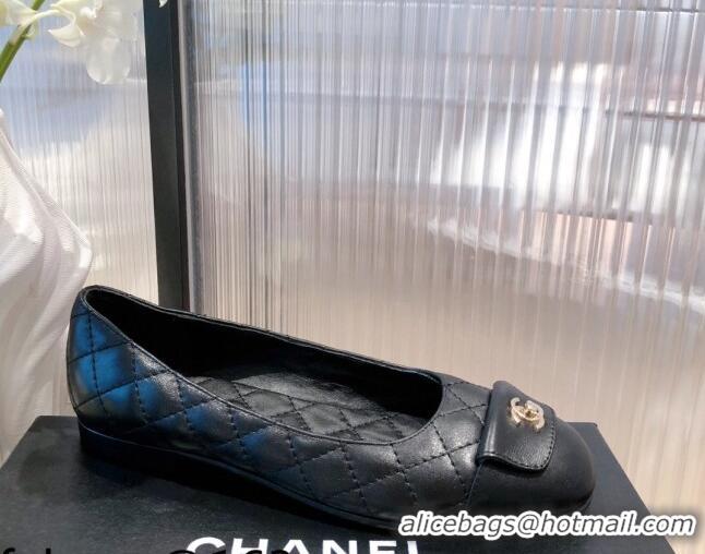 Low Price Chanel Leather Foldover Ballerinas 081620 Black 2021