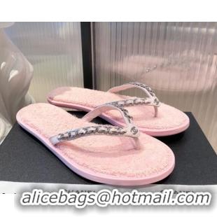 Best Product Chanel Leather Towel Chain Flat Thong Slide Sandals 081622 Pink 2021