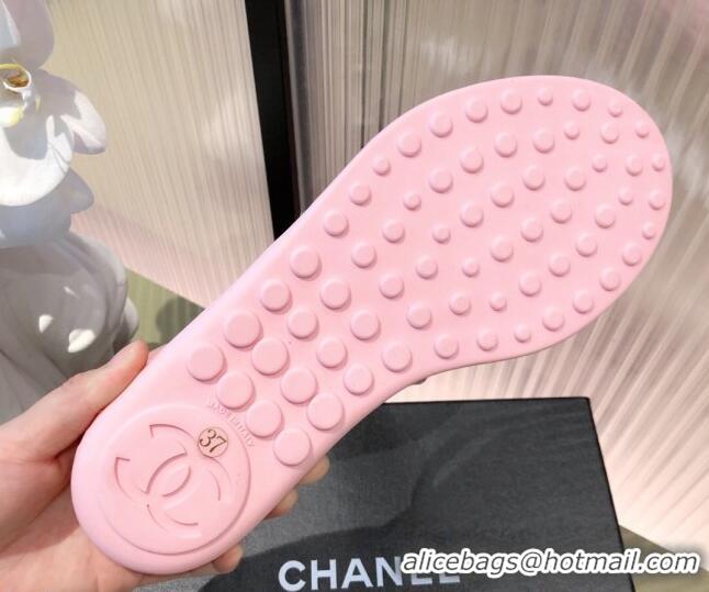 Best Product Chanel Leather Towel Chain Flat Thong Slide Sandals 081622 Pink 2021