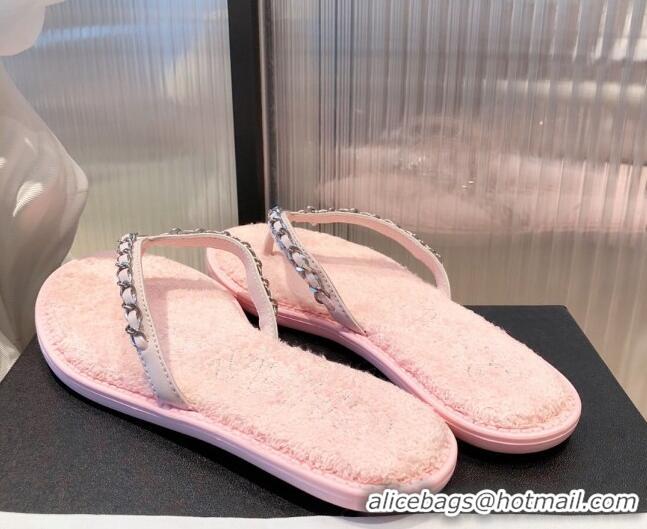 Best Product Chanel Leather Towel Chain Flat Thong Slide Sandals 081622 Pink 2021