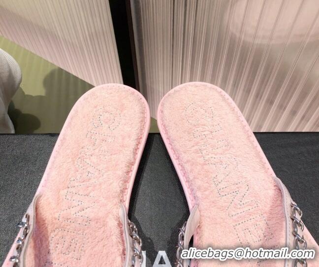 Best Product Chanel Leather Towel Chain Flat Thong Slide Sandals 081622 Pink 2021