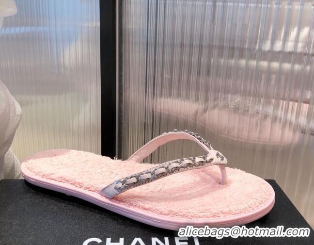 Best Product Chanel Leather Towel Chain Flat Thong Slide Sandals 081622 Pink 2021