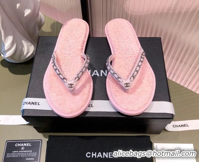 Best Product Chanel Leather Towel Chain Flat Thong Slide Sandals 081622 Pink 2021